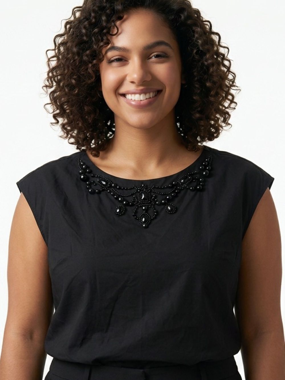 MICHAEL KORS | Cap Sleeve Black Embellished Neckline Top Women’s Plus Size 2X